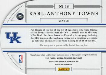 2015 Panini National Treasures Collegiate - Basketball Signature Die Cuts #18 Karl-Anthony Towns Back