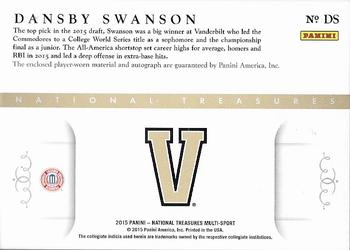 2015 Panini National Treasures Collegiate - Baseball Materials Signatures Variation #DS Dansby Swanson Back