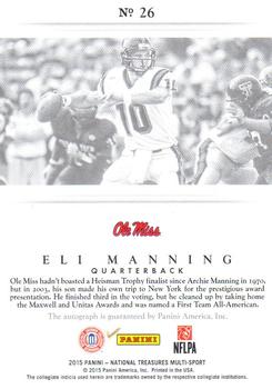 2015 Panini National Treasures Collegiate - Signatures Black #26 Eli Manning Back