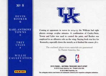 2015 Panini National Treasures Collegiate - Team Quads #8 Willie Cauley-Stein / Devin Booker / Karl-Anthony Towns / Trey Lyles Back
