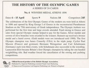 1996 Imperial Publishing Ltd The History of The Olympic Games #6 Winners Medal Athens 1896 Back