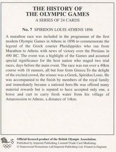 1996 Imperial Publishing Ltd The History of The Olympic Games #7 Spiridon Louis Athens 1896 Back