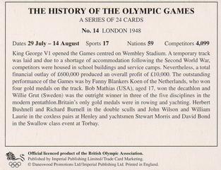 1996 Imperial Publishing Ltd The History of The Olympic Games #14 London 1948 Back