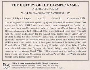 1996 Imperial Publishing Ltd The History of The Olympic Games #18 Nadia Comanechi Montreal 1976 Back