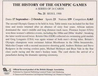 1996 Imperial Publishing Ltd The History of The Olympic Games #21 Seoul 1988 Back