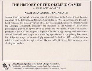 1996 Imperial Publishing Ltd The History of The Olympic Games #22 Juan Antonio Samaranch Back