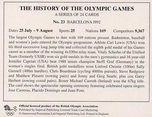 1996 Imperial Publishing Ltd The History of The Olympic Games #23 Barcelona 1992 Back
