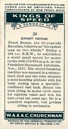 1939 Churchman's Kings of Speed #24 Ernst Henne Back