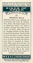 1939 Churchman's Kings of Speed #25 Kenneth Bills Back