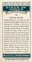 1939 Churchman's Kings of Speed #26 Ewald Kluge Back