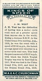 1939 Churchman's Kings of Speed #29 Jock West Back