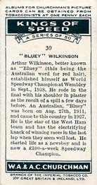 1939 Churchman's Kings of Speed #30 Arthur Wilkinson Back
