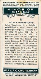 1939 Churchman's Kings of Speed #35 Leon Vanderstuyft Back