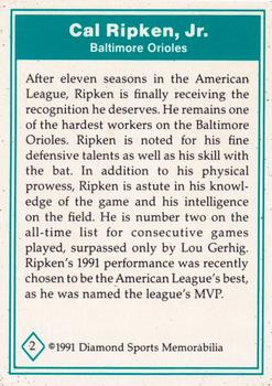 1992 Diamond Sports Memorabilia Magazine #2 Cal Ripken Jr. Back
