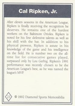 1992 Diamond Sports Memorabilia Magazine #23 Cal Ripken Jr. Back