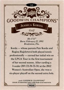 2016 Upper Deck Goodwin Champions #33 Jessica Korda Back