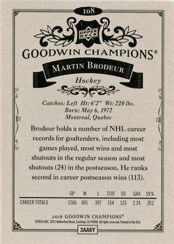 2016 Upper Deck Goodwin Champions #108 Martin Brodeur Back