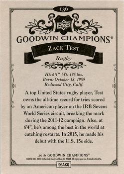 2016 Upper Deck Goodwin Champions #136 Zack Test Back
