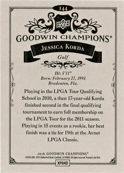 2016 Upper Deck Goodwin Champions #144 Jessica Korda Back