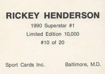 1990 Sport Cards Superstar #1 (unlicensed) #10 Rickey Henderson Back