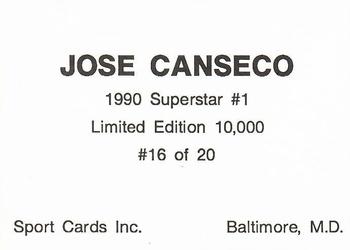 1990 Sport Cards Superstar #1 (unlicensed) #16 Jose Canseco Back