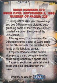 1998 Fleer Sports Collectors Digest Commemorative Set #21 Joe DiMaggio Back