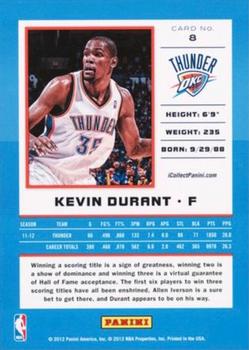 2012 Panini National Convention #8 Kevin Durant Back