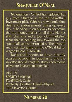 1993 The Investor's Journal - Blue #20 Shaquille O'Neal Back