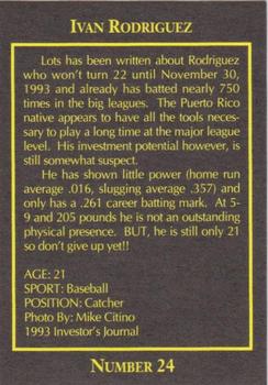 1993 The Investor's Journal - Blue #24 Ivan Rodriguez Back