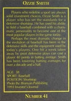 1993 The Investor's Journal - Blue #41 Ozzie Smith Back