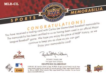 2009 Upper Deck 20th Anniversary - Sports Memorabilia #MLB-CL Carlos Lee Back