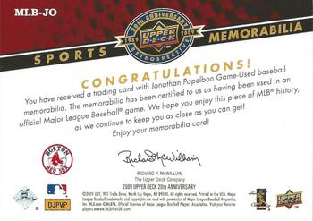 2009 Upper Deck 20th Anniversary - Sports Memorabilia #MLB-JO Jonathan Papelbon Back