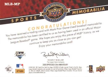 2009 Upper Deck 20th Anniversary - Sports Memorabilia #MLB-MP Mark Prior Back
