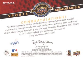 2009 Upper Deck 20th Anniversary - Sports Memorabilia #MLB-RA Manny Ramirez Back
