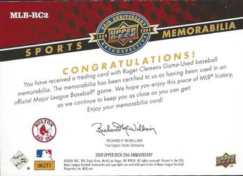 2009 Upper Deck 20th Anniversary - Sports Memorabilia #MLB-RC2 Roger Clemens Back
