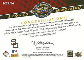 2009 Upper Deck 20th Anniversary - Sports Memorabilia #MLB-TG Tony Gwynn Back