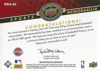 2009 Upper Deck 20th Anniversary - Sports Memorabilia #NBA-BI Chauncey Billups Back