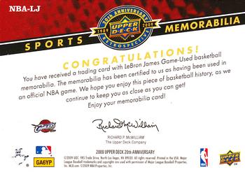 2009 Upper Deck 20th Anniversary - Sports Memorabilia #NBA-LJ LeBron James Back