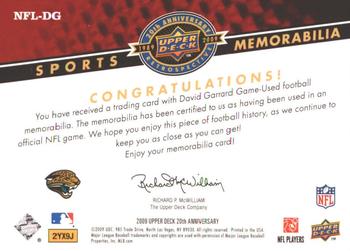 2009 Upper Deck 20th Anniversary - Sports Memorabilia #NFL-DG David Garrard Back