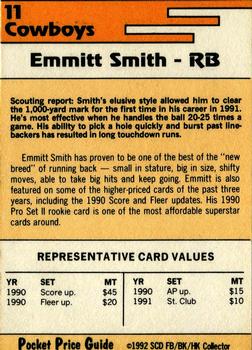 1992 SCD Football, Basketball & Hockey Collector Pocket Price Guide #11 Emmitt Smith Back