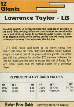 1992 SCD Football, Basketball & Hockey Collector Pocket Price Guide #12 Lawrence Taylor Back