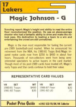 1992 SCD Football, Basketball & Hockey Collector Pocket Price Guide #17 Magic Johnson Back