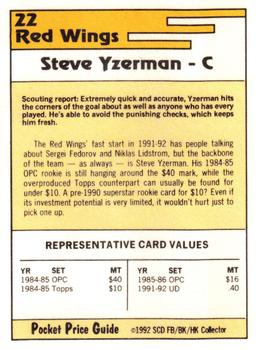 1992 SCD Football, Basketball & Hockey Collector Pocket Price Guide #22 Steve Yzerman Back