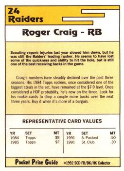1992 SCD Football, Basketball & Hockey Collector Pocket Price Guide #24 Roger Craig Back