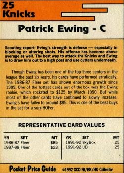 1992 SCD Football, Basketball & Hockey Collector Pocket Price Guide #25 Patrick Ewing Back
