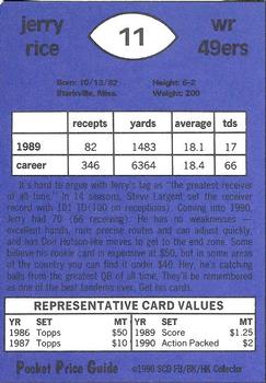 1991 SCD Sports Card Pocket Price Guide FB/BK/HK Collector #11 Jerry Rice Back