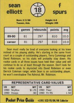 1991 SCD Sports Card Pocket Price Guide FB/BK/HK Collector #18 Sean Elliott Back