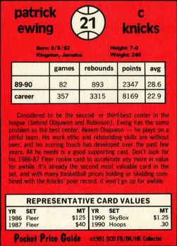 1991 SCD Sports Card Pocket Price Guide FB/BK/HK Collector #21 Patrick Ewing Back