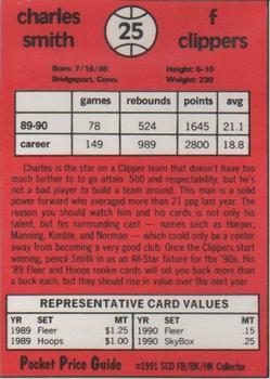 1991 SCD Sports Card Pocket Price Guide FB/BK/HK Collector #25 Charles Smith Back