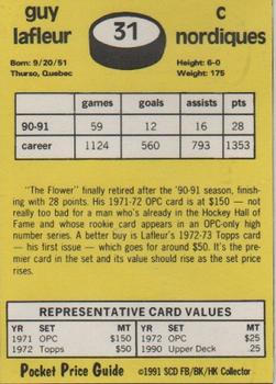 1991 SCD Sports Card Pocket Price Guide FB/BK/HK Collector #31 Guy Lafleur Back